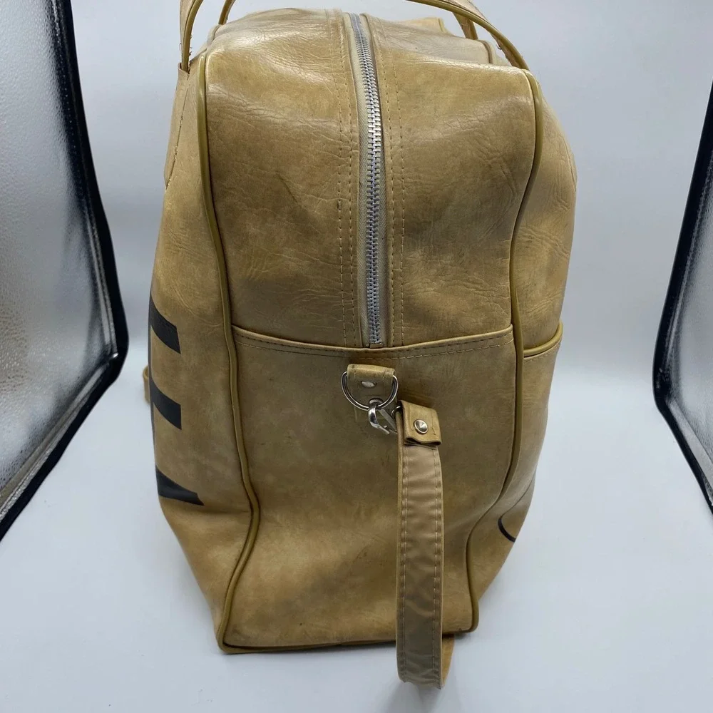 Vintage Nike Large Duffel Bag Tan Faux Leather Retro Sport Travel PDX Collect Y2